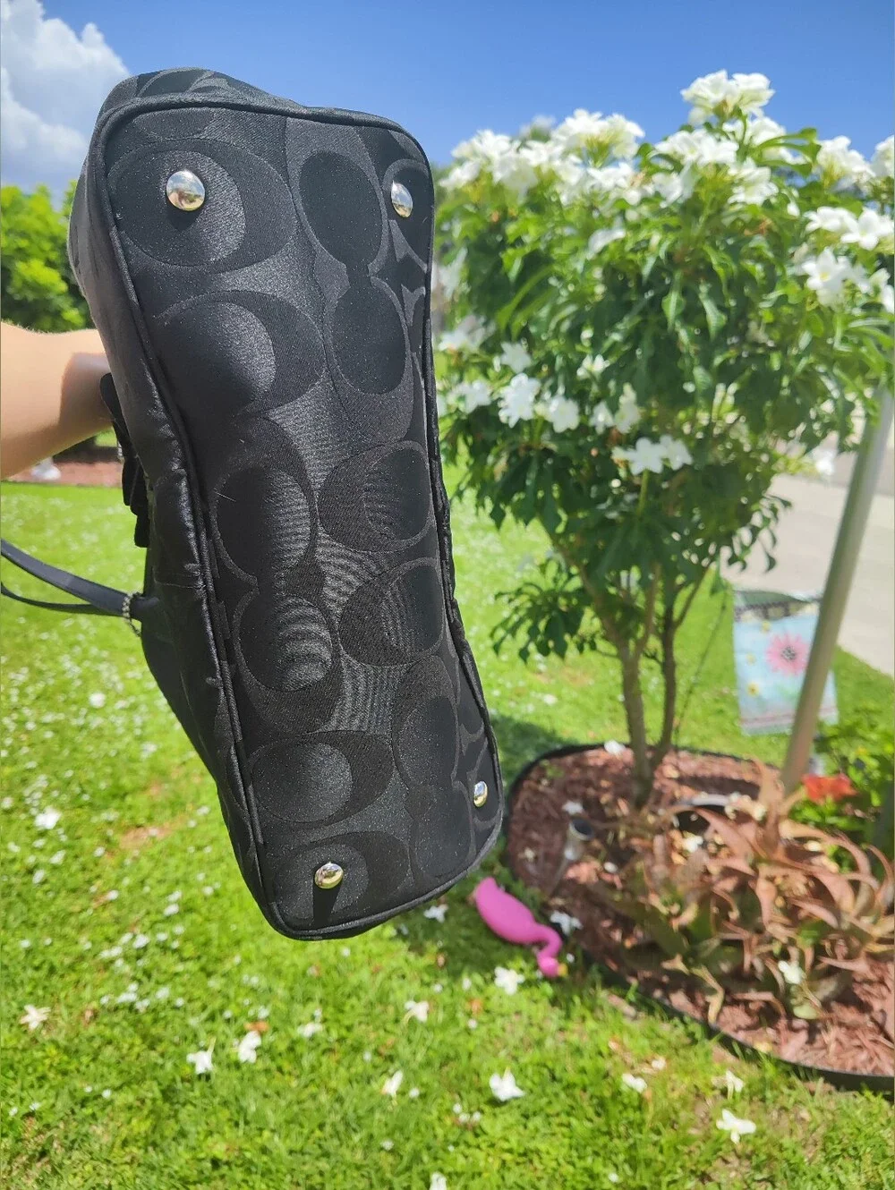Coach Black Signature Floral Appliqué Tote